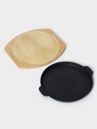 Сковорода «Круг. Гриль», 27.5×25.5 см, на деревянной подставке, чугун, чёрная - Фото 6