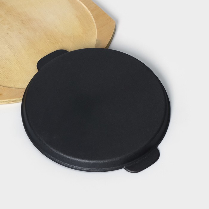 Сковорода чугунная на деревянной подставке «Круг. Гриль», 27,3×24 см, цвет чёрный - фото 1905305037