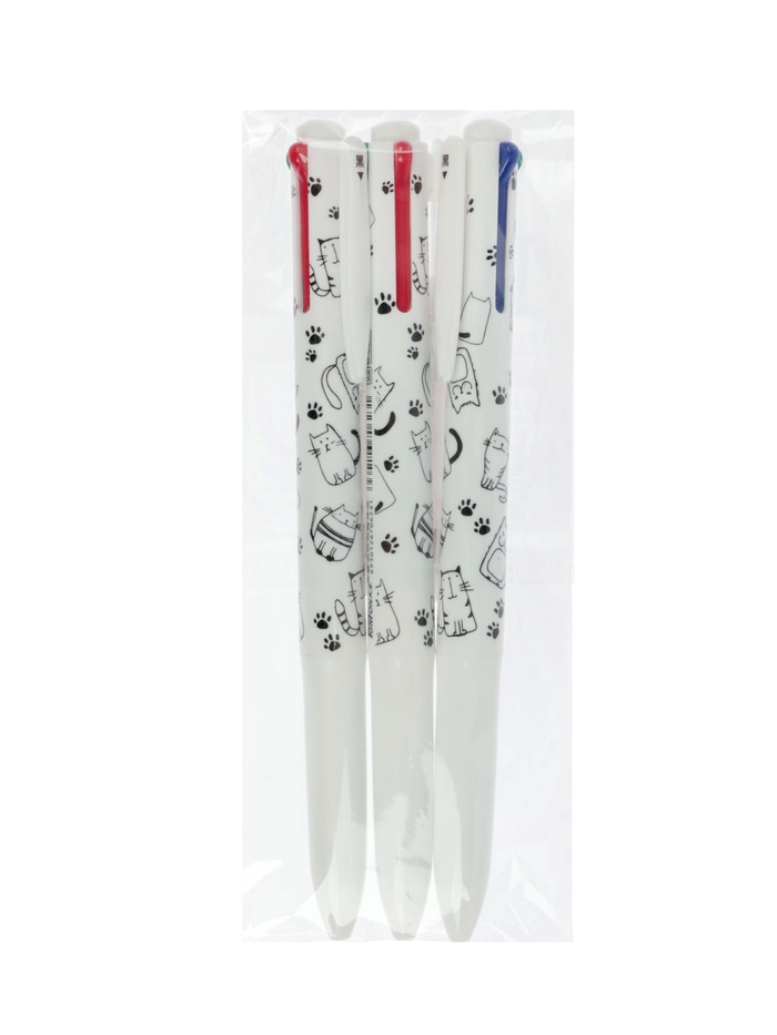 Набор шариковых ручек, 3 штуки, автоматические, 4-цветные, белый корпус, с рисунком - Фото 1