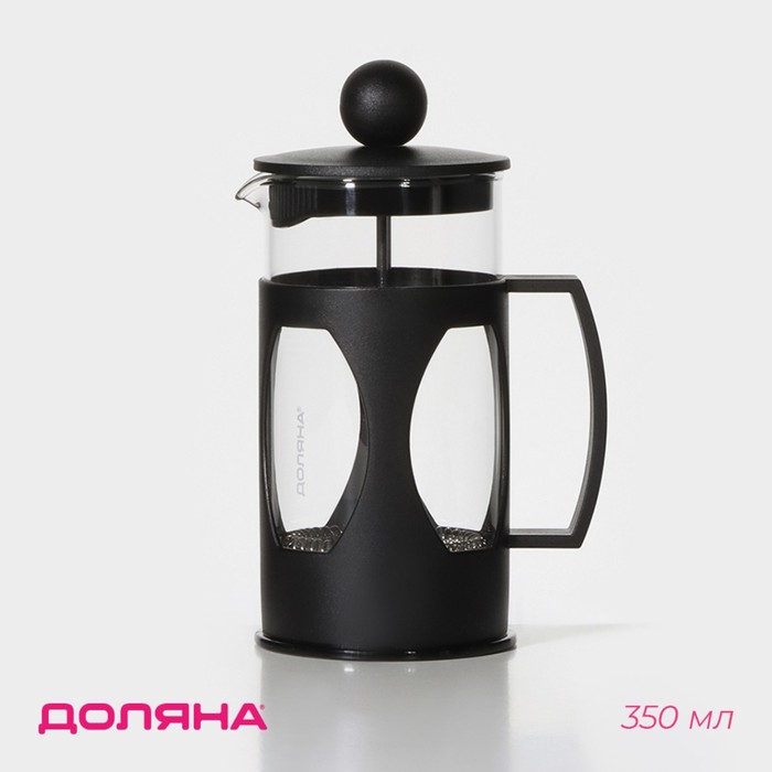 Заварочный чайник френч-пресс Доляна «Оливер», 350 мл, стекло, чёрный - Фото 1