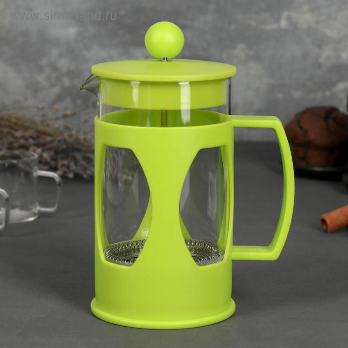 Чайник заварочный френч - пресс Доляна «Оливер», 600 мл, стекло, цвет зелёный - Фото 1