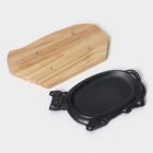 Сковорода чугунная «Корова», 30×18 см, на деревянной подставке МИКС - Фото 5