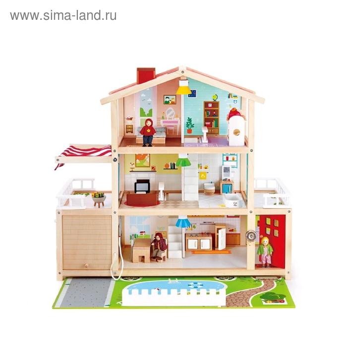 Домик кукольный Hape «Семейный особняк», трёхэтажный, со светом, с куклами и мебелью