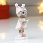 Сувенир полистоун "Совушка в шапке с ушками, с книжкой" розовый с голубым 10х4х3,7 см - Фото 2