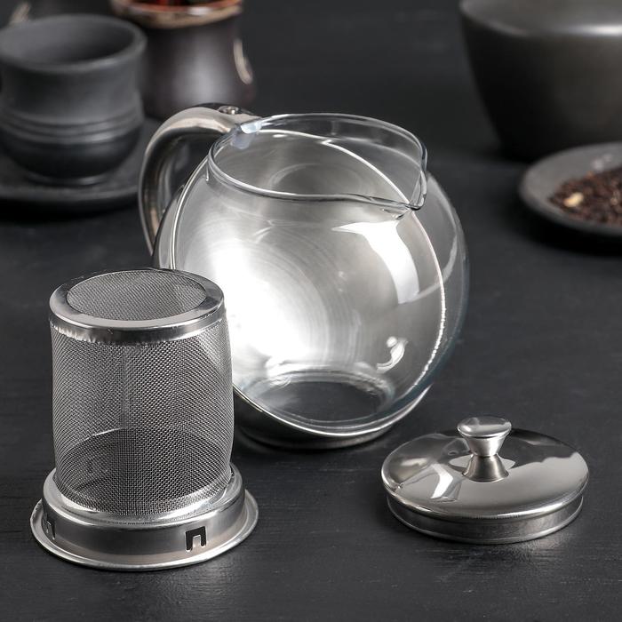 Чайник стеклянный заварочный с металлическим ситом «Металлик», 500 мл - фото 1908211761