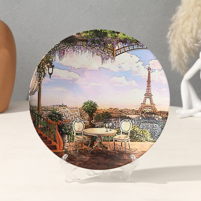 Тарелка декоративная "Париж", с рисунком на холсте, D = 20 см