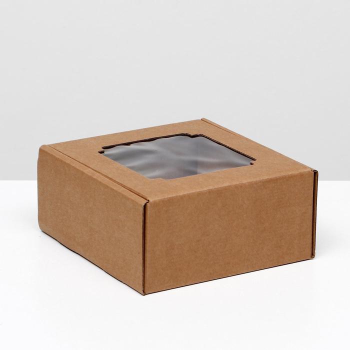 Коробка самосборная, с окном, крафт, 19 х 18 х 9 см - Фото 1