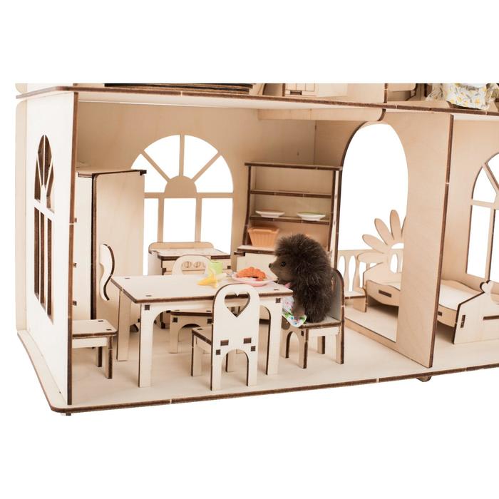 Домик кукольный ХэппиДом Premium «Коттедж», трёхэтажный, с пристройкой, с мебелью, сборная модель - фото 1907124299