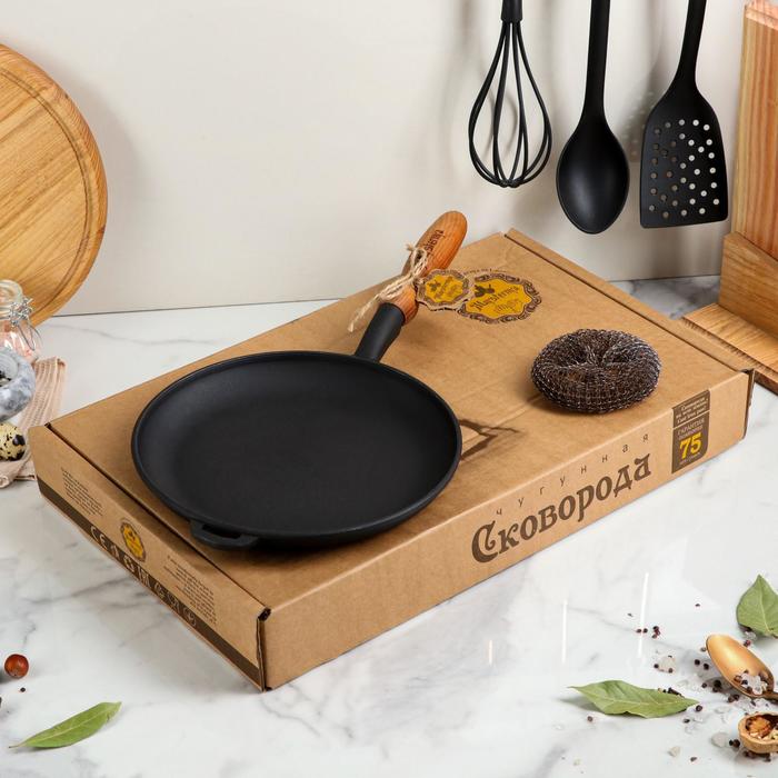 Сковорода чугунная "Блинница", 240 х 25 мм, с деревянной ручкой, премиум набор - Фото 1