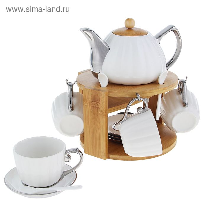 Чайный набор "Шоколад с молоком" 9 предметов: кружки 4 шт 150 мл, тарелки 4 шт, чайник 600 мл - Фото 1