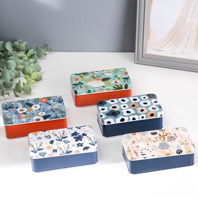 Шкатулка для хранения мелочей, украшений «Прямоугольная. Цветочная полянка», металл, 4×11.5×6.5 см, МИКС