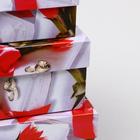 Набор коробок 3 в 1 "Свадьба кольца и красная лента", 19 х 19 х 9,5 - 15,5 х 15,5 х 6,5 см - фото 42851565