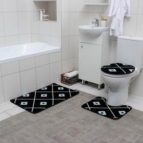 Набор ковриков для ванной и туалета Доляна «Плитка», 3 шт: 50×80, 50×40, 43×38 см