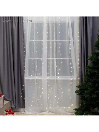 Гирлянда «Занавес» 2.8×3 м, роса на крючках, с пультом, IP20, серебристая нить, 300 LED, свечение тёплое белое, 8 режимов, USB