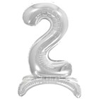 Шар фольгированный 32" «2», на подставке, цвет серебро - фото 321277745