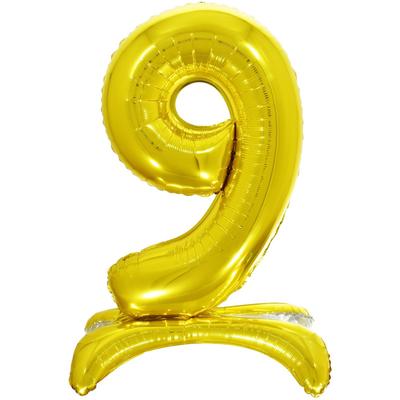 Шар фольгированный 32" «Цифра 9», на подставке, цвет золото