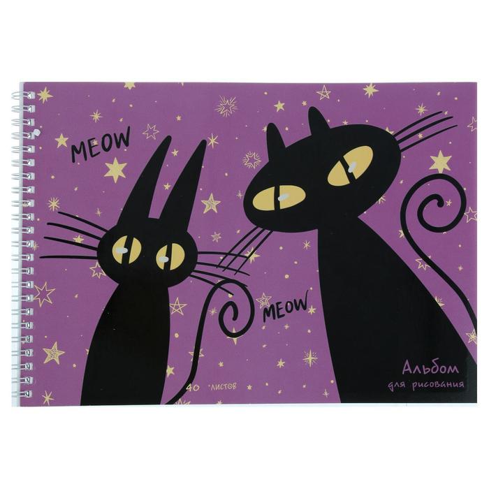 Альбом для рисования А4, 40 листов на гребне "Хитрые кошки", обложка мелованный картон, твин лак, блок офсет 110 г/м2 - Фото 1