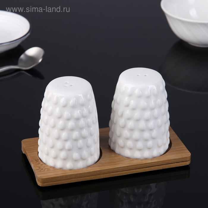 Набор для специй «Рельеф», 2 шт: солонка и перечница, на подставке - Фото 1