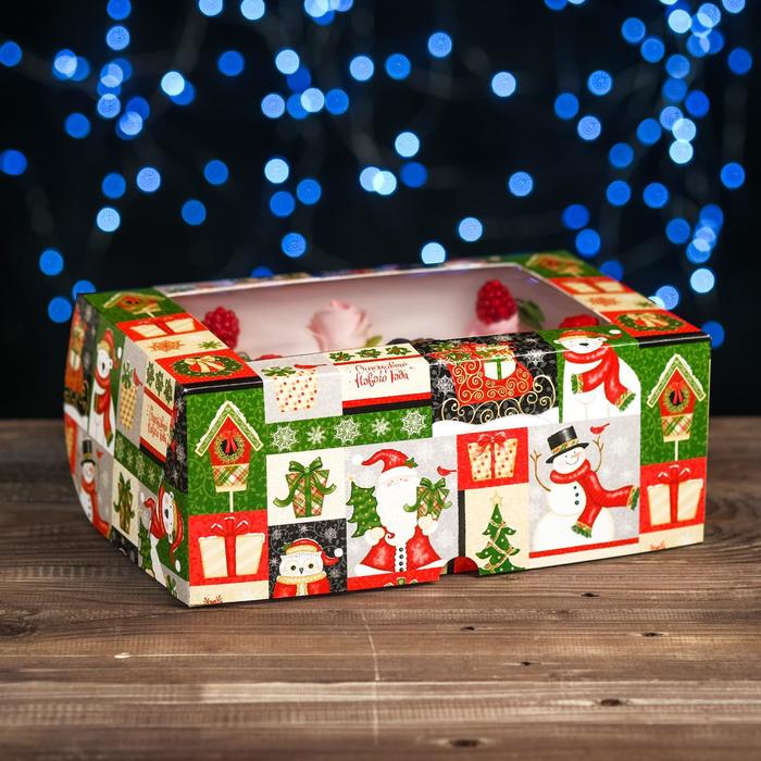 Коробка на 6 капкейков "Новогодний микс", с окном, 25 х 17 х 10 см - Фото 1