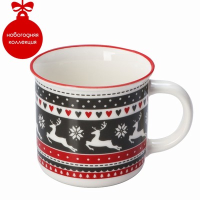 Кружка для чая Доляна «Новый год, Олени», 380 мл, фарфор, 13×10×8.7 см