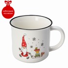 Кружка фарфоровая Доляна «Новый год. Дед Мороз с санками», 380 мл, цвет белый - Фото 1