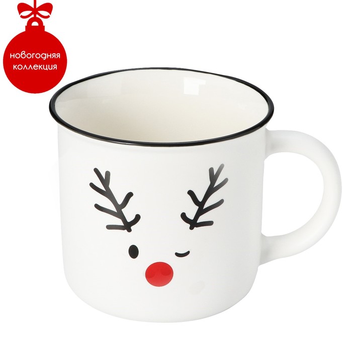 Кружка фарфоровая Доляна «Новый год. Оленёнок», 380 мл, цвет белый - Фото 1