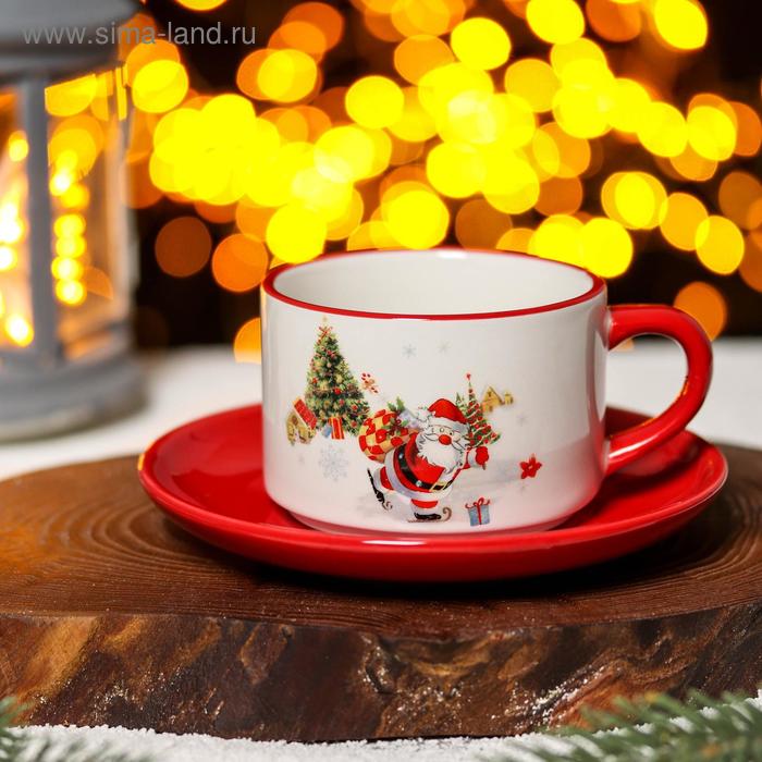 Чайная пара Доляна «Навстречу Новому году», 2 предмета: чашка 210 мл, блюдце d=15 см - Фото 1