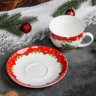 Чайная пара фарфоровая Доляна «Новогоднее волшебство», 2 предмета: чашка 280 мл, блюдце d=15 см - Фото 2