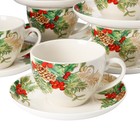 Сервиз фарфоровый чайный Доляна «Рождество»,12 предметов: 6 чашек 280 мл, 6 блюдец, d=15 см - фото 25443764