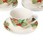 Сервиз фарфоровый чайный Доляна «Рождество»,12 предметов: 6 чашек 280 мл, 6 блюдец, d=15 см - фото 25443765