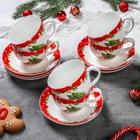Сервиз фарфоровый чайный Доляна «Новогоднее волшебство», 12 предметов: 6 чашек 280 мл, 6 блюдец d=15 см - фото 9038865
