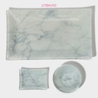 Набор для суши из стекла Доляна «Марбл белый», 3 предмета: соусники 8×2 см, 8×6 см, подставка 25×15×2 см - фото 4310795