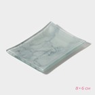 Набор для суши из стекла Доляна «Марбл белый», 3 предмета: соусники 8×2 см, 8×6 см, подставка 25×15×2 см - Фото 4