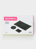 Набор для суши Доляна «Марбл чёрная», 3 предмета: соусники 8×2 см, 8×6 см, подставка 25×15 см, стекло - Фото 11