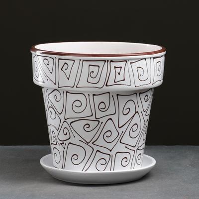 Горшок для цветов «Абстракция», 7 л, d=27 см, h=27 см, керамика, с поддоном, белый