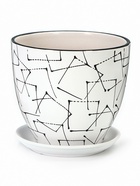 Горшок для цветов «Иллюзия», керамический, с поддоном, 5 л, белый с геометрическим орнаментом - Фото 1