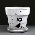 Горшок для цветов «Кот», 7 л, d=27 см, h=27 см, керамический, с поддоном, белый - Фото 1