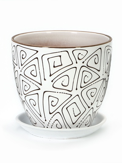 Горшок для цветов «Абстракция», 5 л, d=23 см, h=21 см, керамика, с поддоном, белый