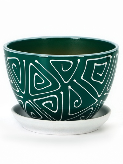 Горшок для цветов «Абстракция», 1.65 л, d=17 см, h=13 см, керамика, с поддоном, зелёный