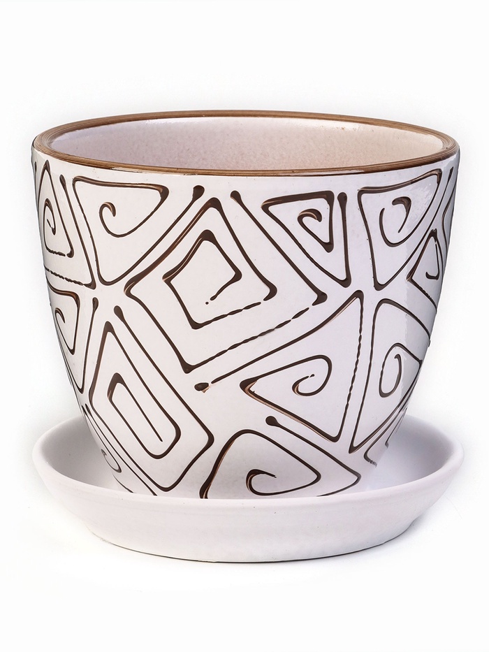 Горшок для цветов «Абстракция», 1 л, d=15 см, h=13 см, керамический, с поддоном, белый - Фото 1