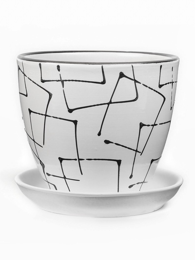 Горшок для цветов «Иллюзия», керамический, с поддоном, 1 л, белый с геометрическим орнаментом