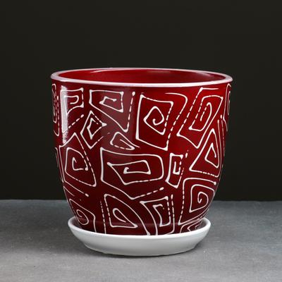 Горшок для цветов «Абстракция», 2.5 л, d=19 см, h=18 см, керамический, с поддоном, красный