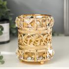 Подсвечник металл, стекло на 1 свечу "Кристаллы и цветы" золото 11,5х10х10 см - фото 320187600