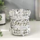 Подсвечник металл, стекло на 1 свечу "Кристаллы и цветы" серебро 11,5х10х10 см - фото 320187603