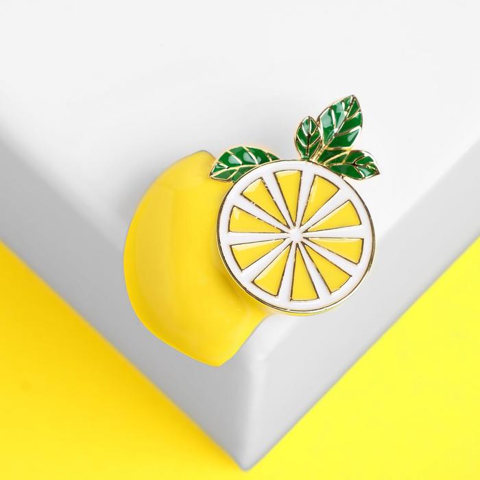 Брошь «Лимон» сочный, цветной в золоте - Фото 1