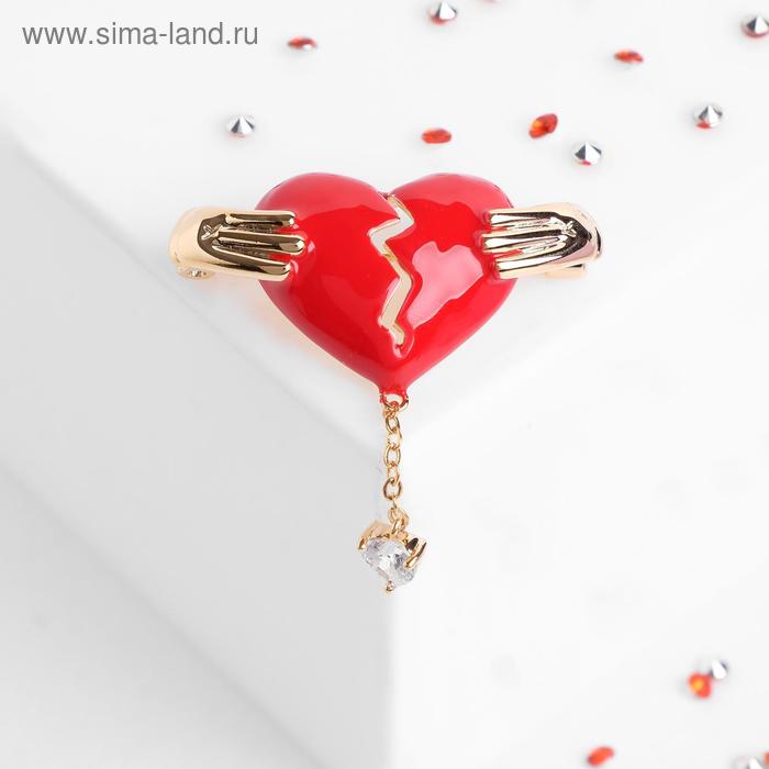 Брошь «Сердце» разбитое, цвет красный в золоте - Фото 1