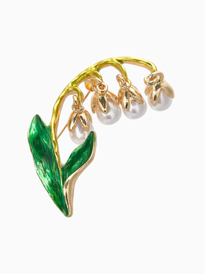 Брошь «Ландыши» веточка, цвет бело-зелёный в золоте - Фото 1