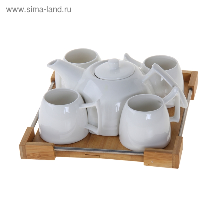 Сервиз керамический чайный "Эстет", 5 предметов на подставке: 4 чашки 180 мл, чайник 800 мл - Фото 1