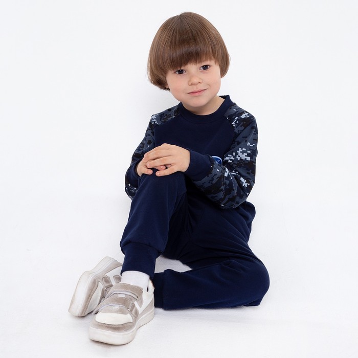 Спортивный костюм (толстовка, брюки) для мальчика, цвет синий камуфляж/тёмно-синий, рост 110 см (30) - фото 1907125690