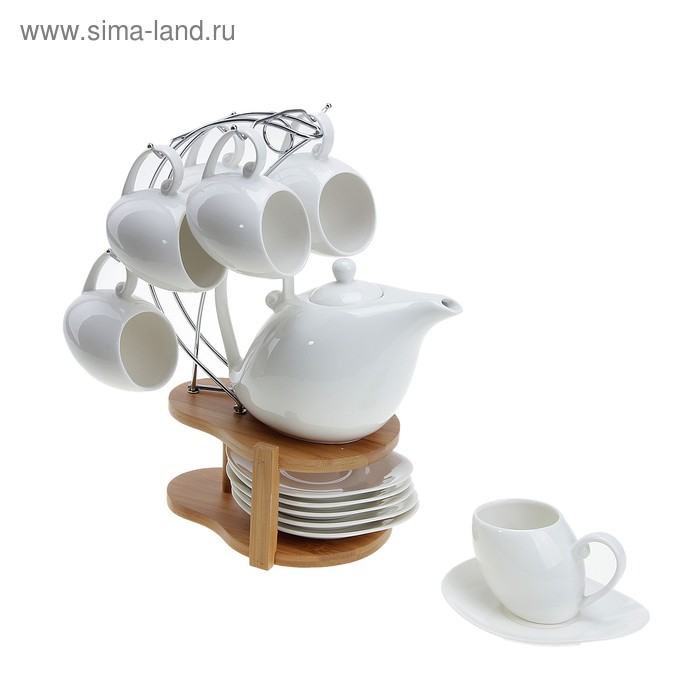 Сервиз чайный "Эстет. Колокольчик", 13 предметов на подставке: 6 чашек 150 мл, 6 блюдец, чайник 600 мл - Фото 1